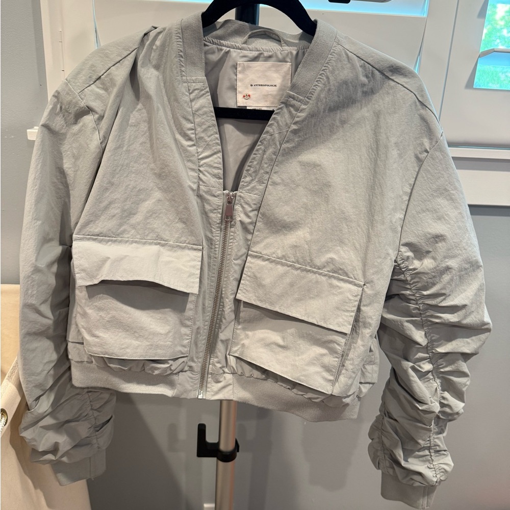 Anthropologie Gray Bomber Jacket with Elasticized Sleeves